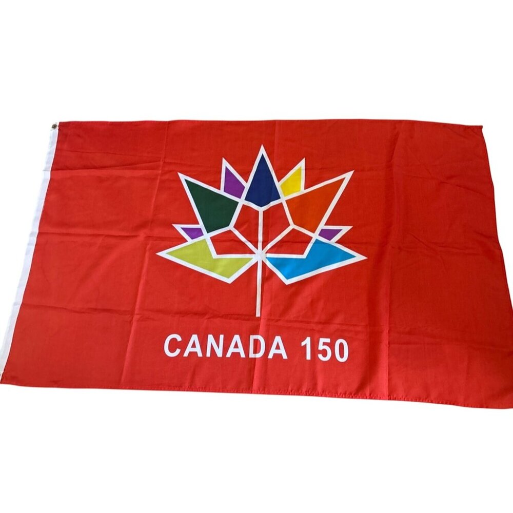 Canada 150 Flag Multicolor Maple Leaf Design & Grommets For Hanging  55" X 33"